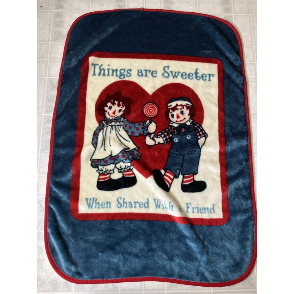 Vintage Raggedy Ann and‎ Andy Plush Blanket 30" X 43" Things Are Sweeter